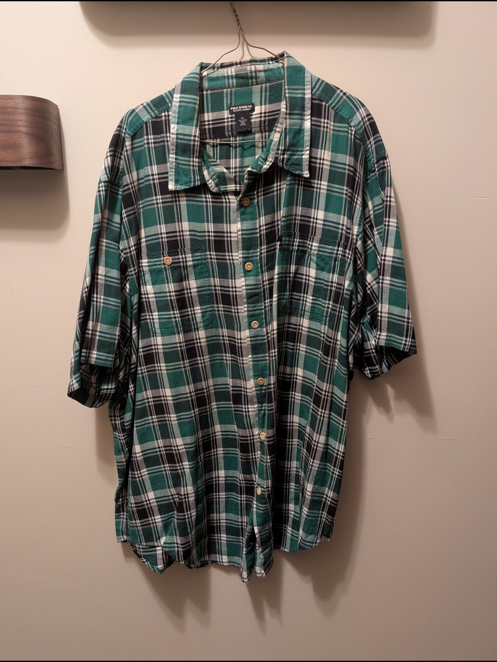 Polo Jeans Co. Casual Green Plaid Short-Sleeve Button-Down Shirt